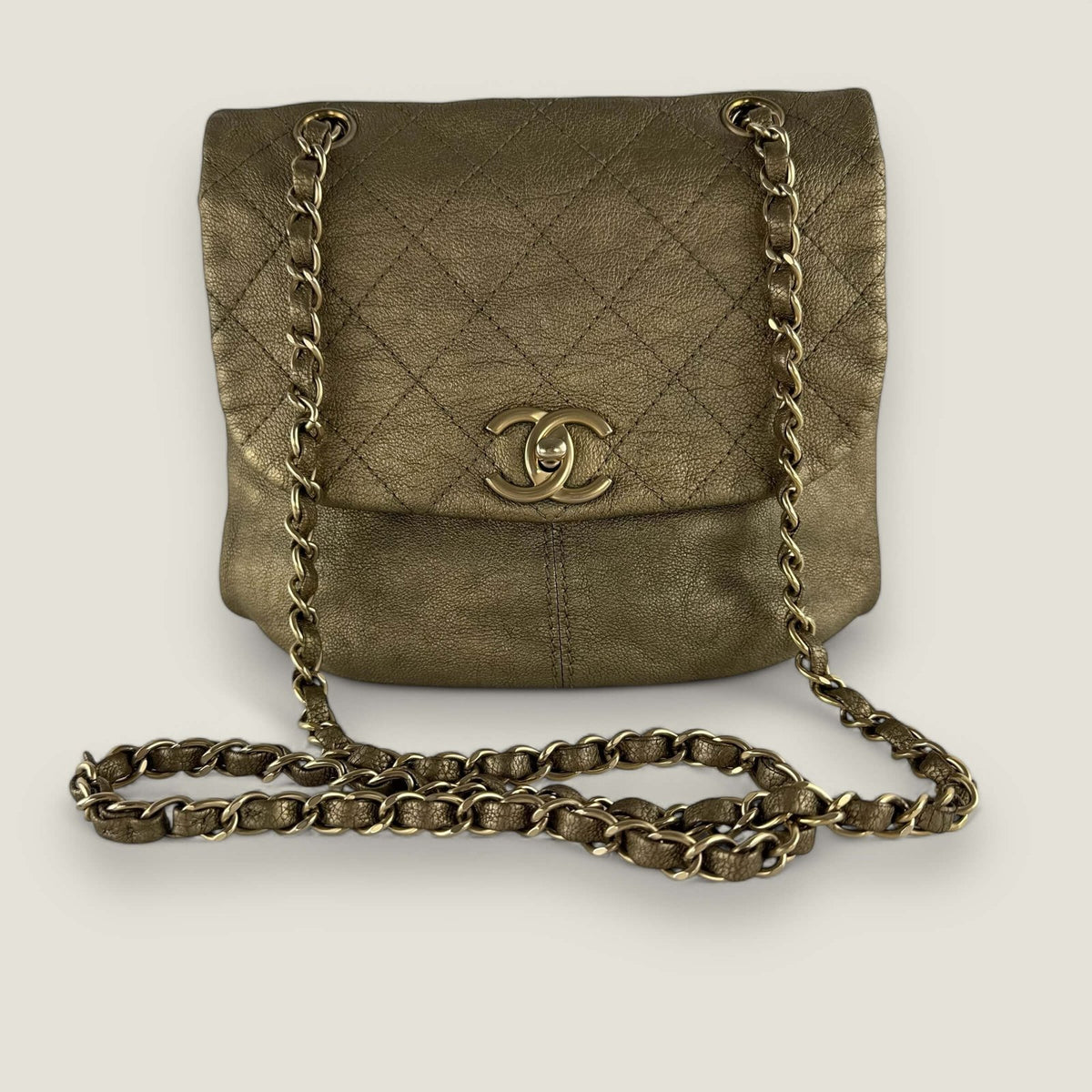 Authentieke Chanel tas caviar leer goud brons 2012 2013