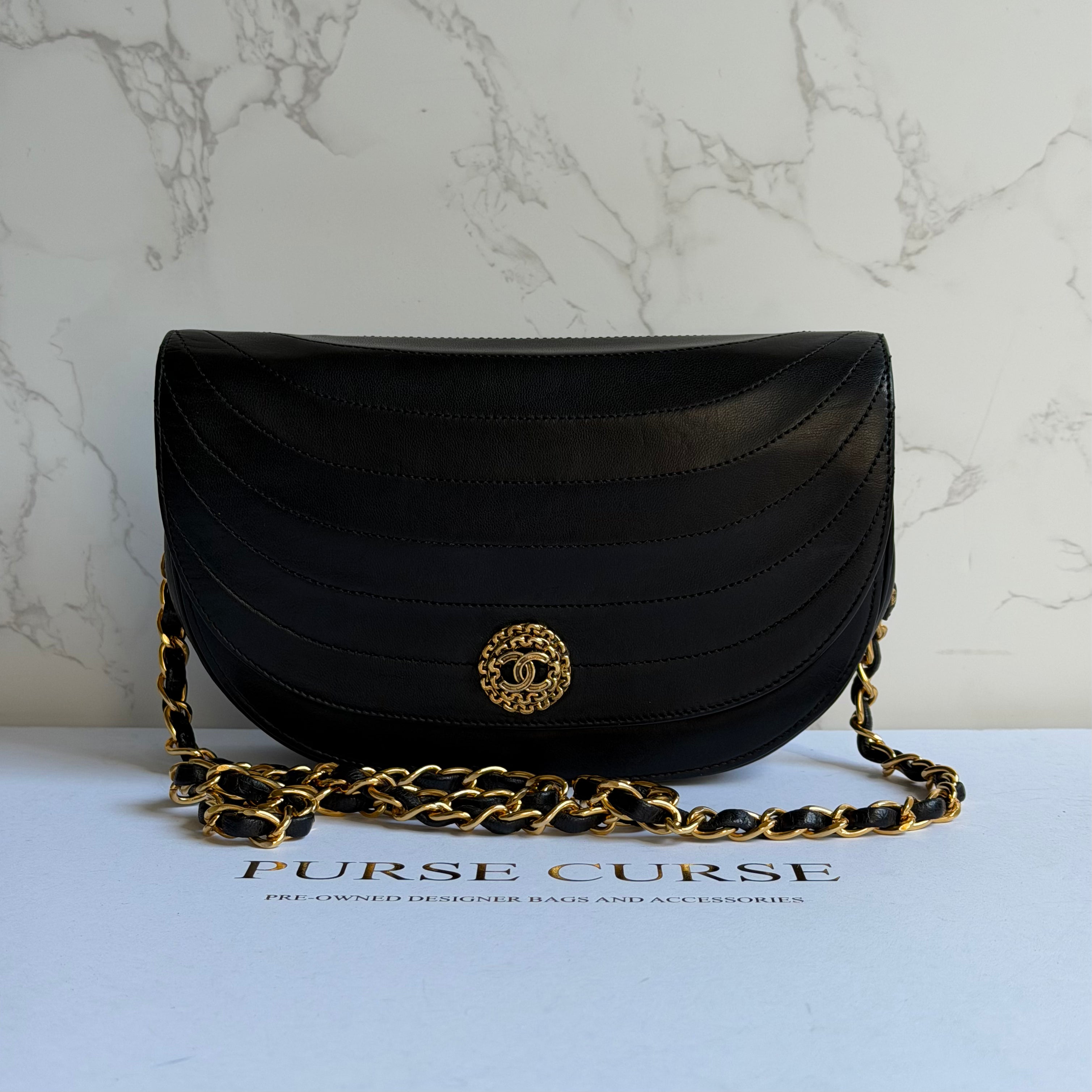 Chanel vintage half moon flap black