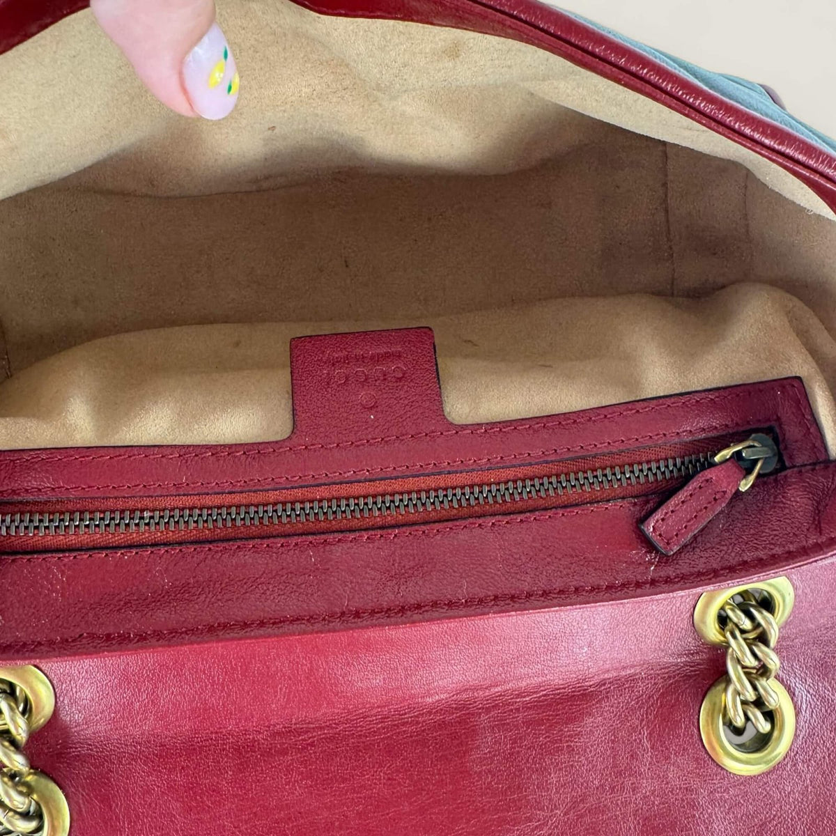 Interior spotted authentic Gucci bag
