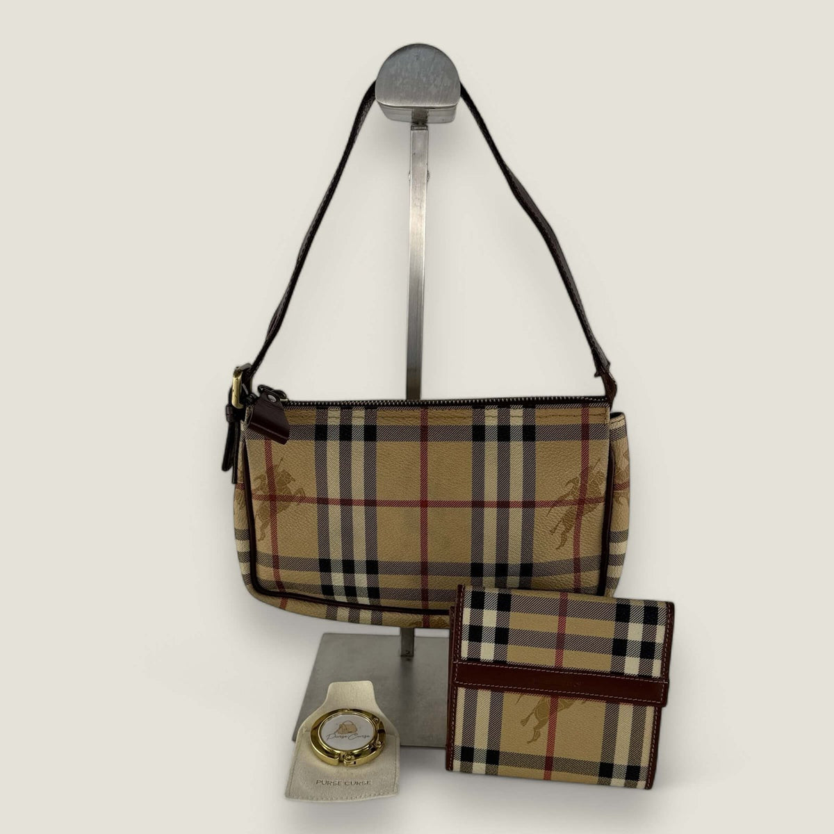 Burberry checked shoulder bag and wallet set