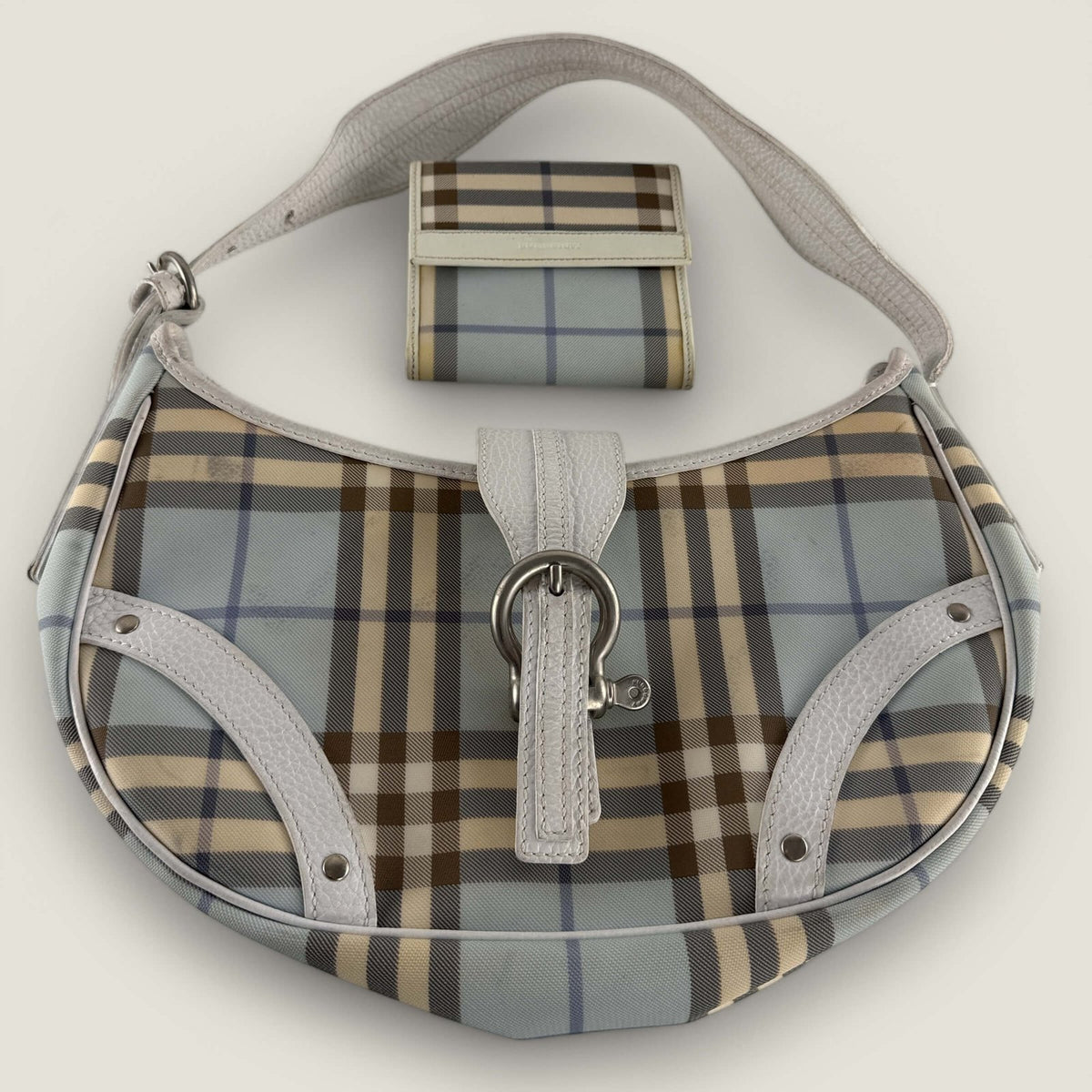 Burberry shoulder bag and wallet set blue checked