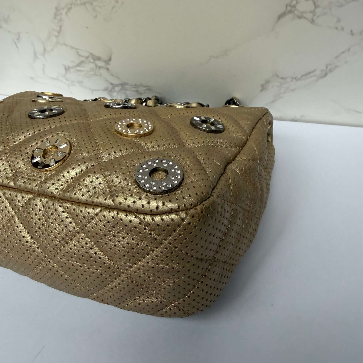 Chanel perforated leather detail closeup