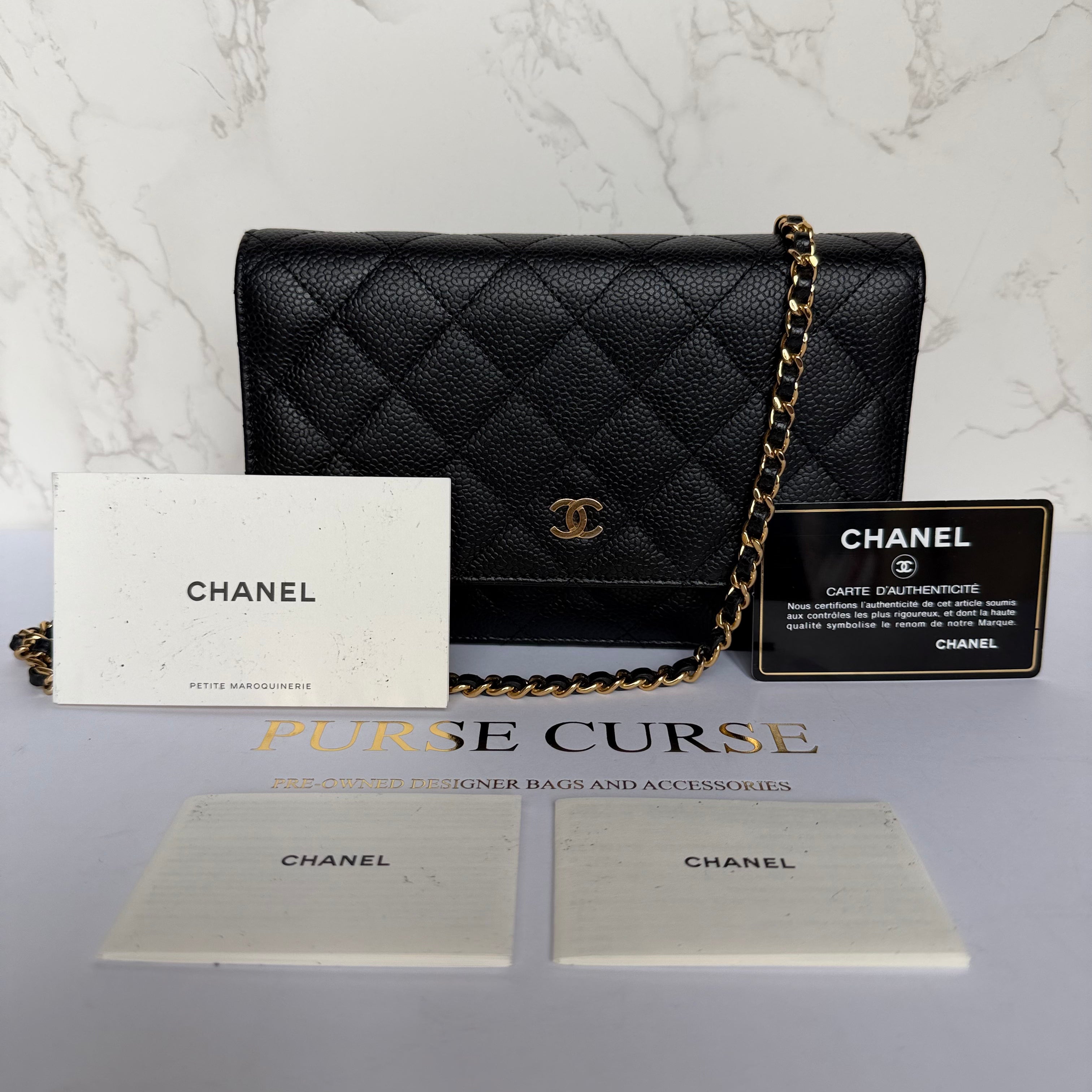 Chanel wallet on chain zwart caviar