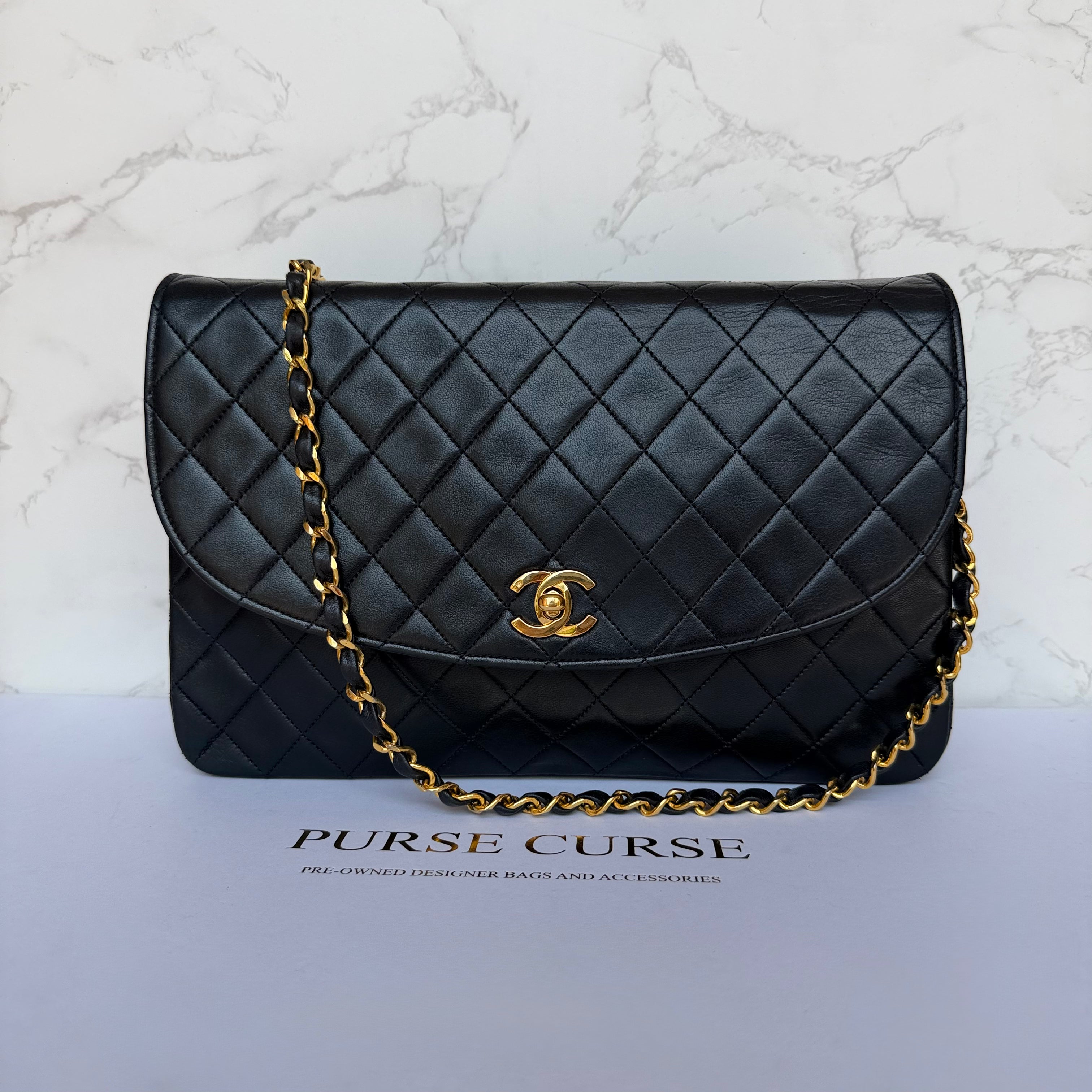 Chanel vintage matelasse navy lamsleer schoudertas
