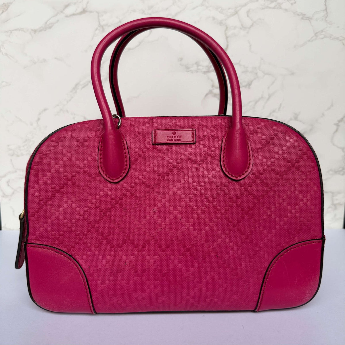 Gucci Diamanté Bright Leather Satchel pink front