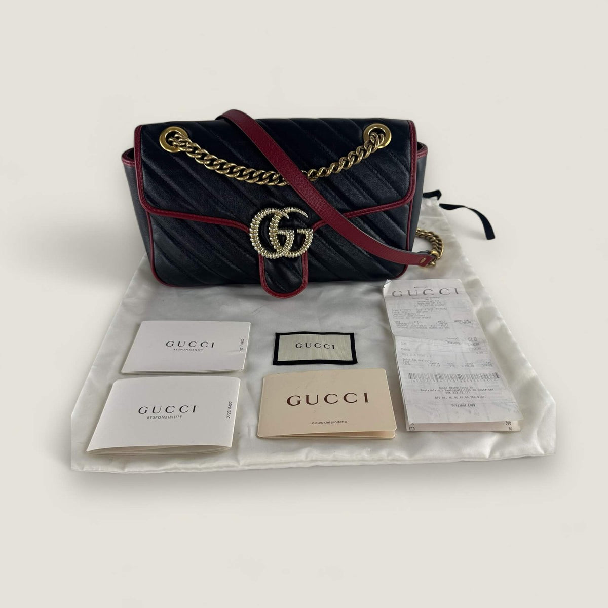 Gucci GG Marmont black with red original invoice, dustbag and box