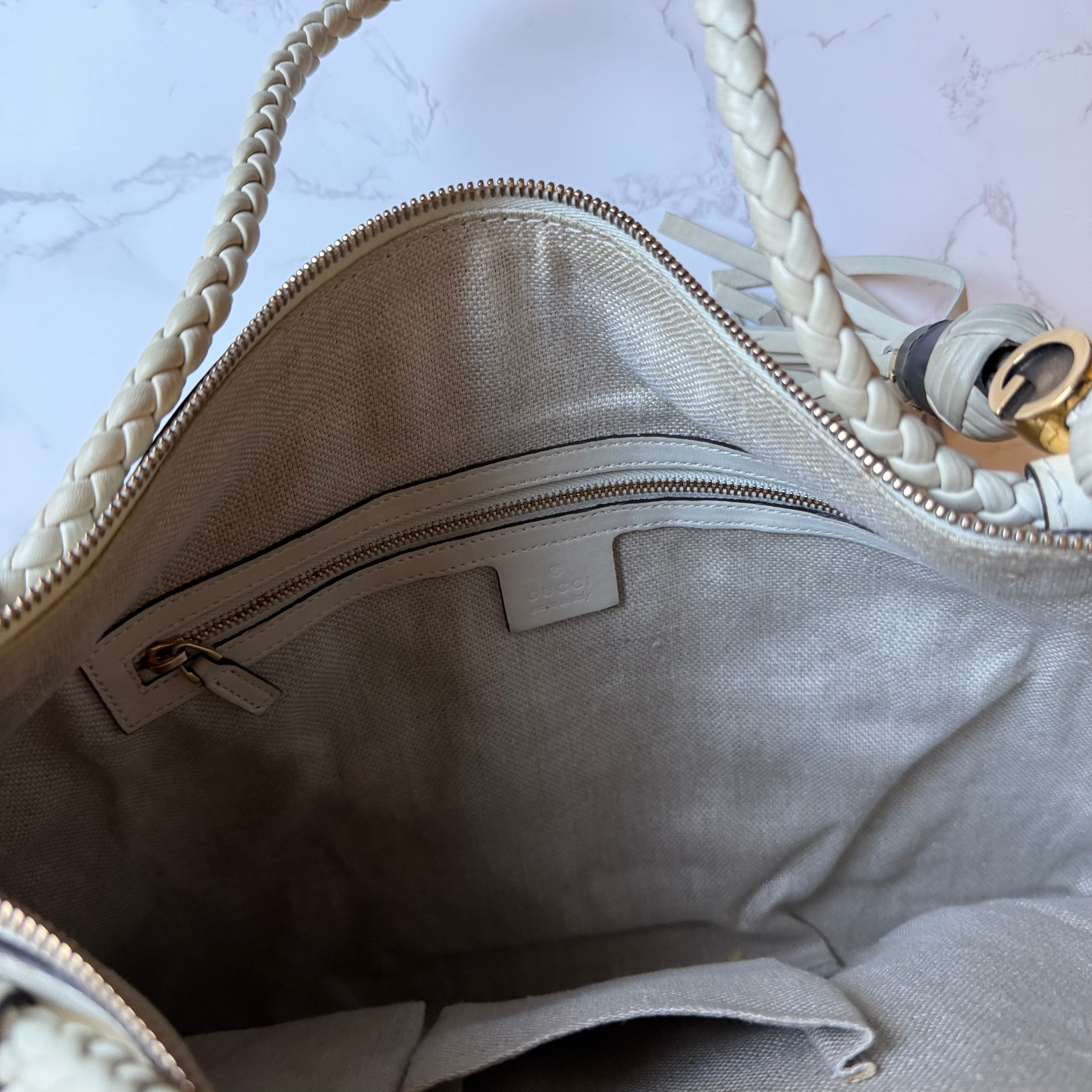 Gucci beige leren handgemaakte tote interieur detail