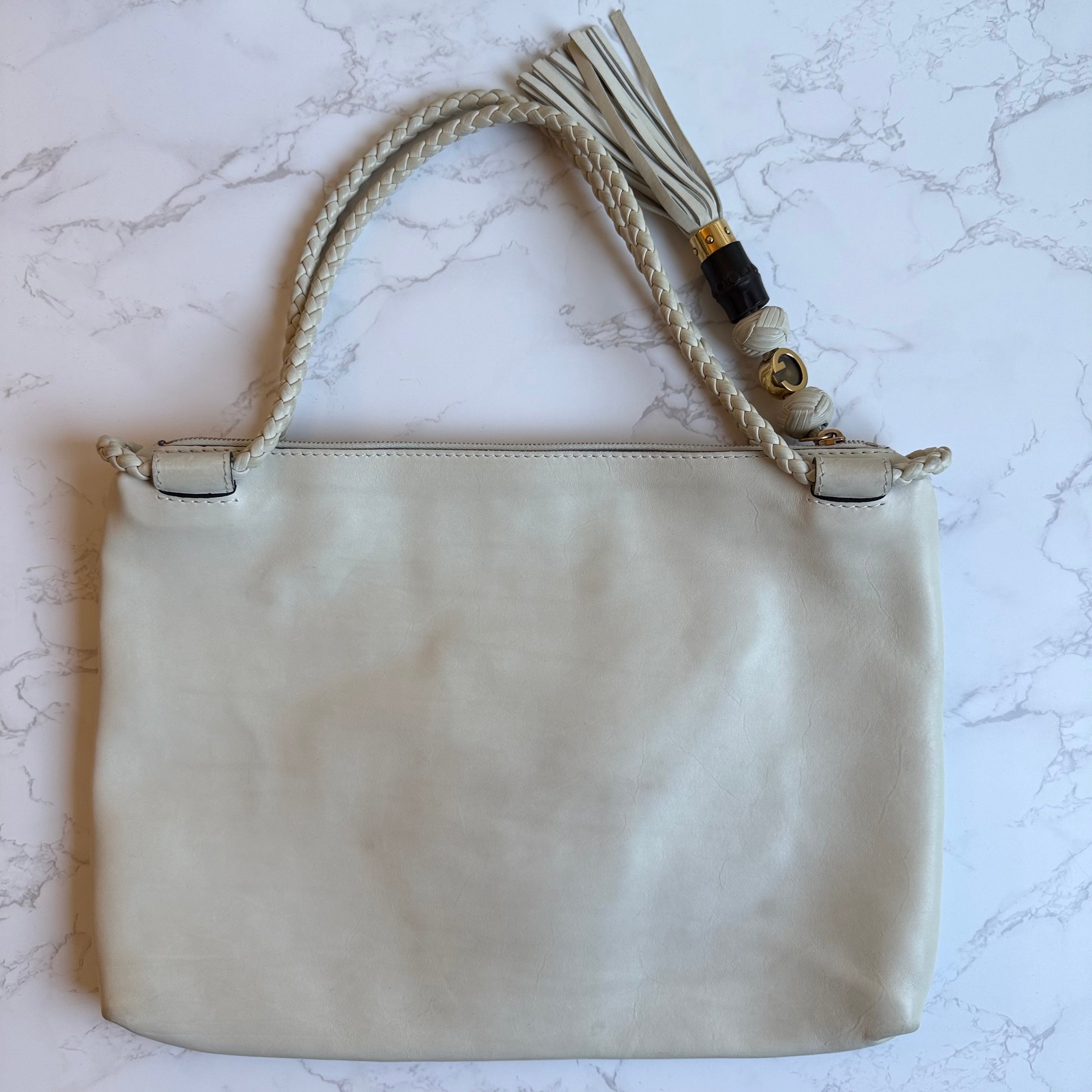 Gucci beige leren tote achterkant