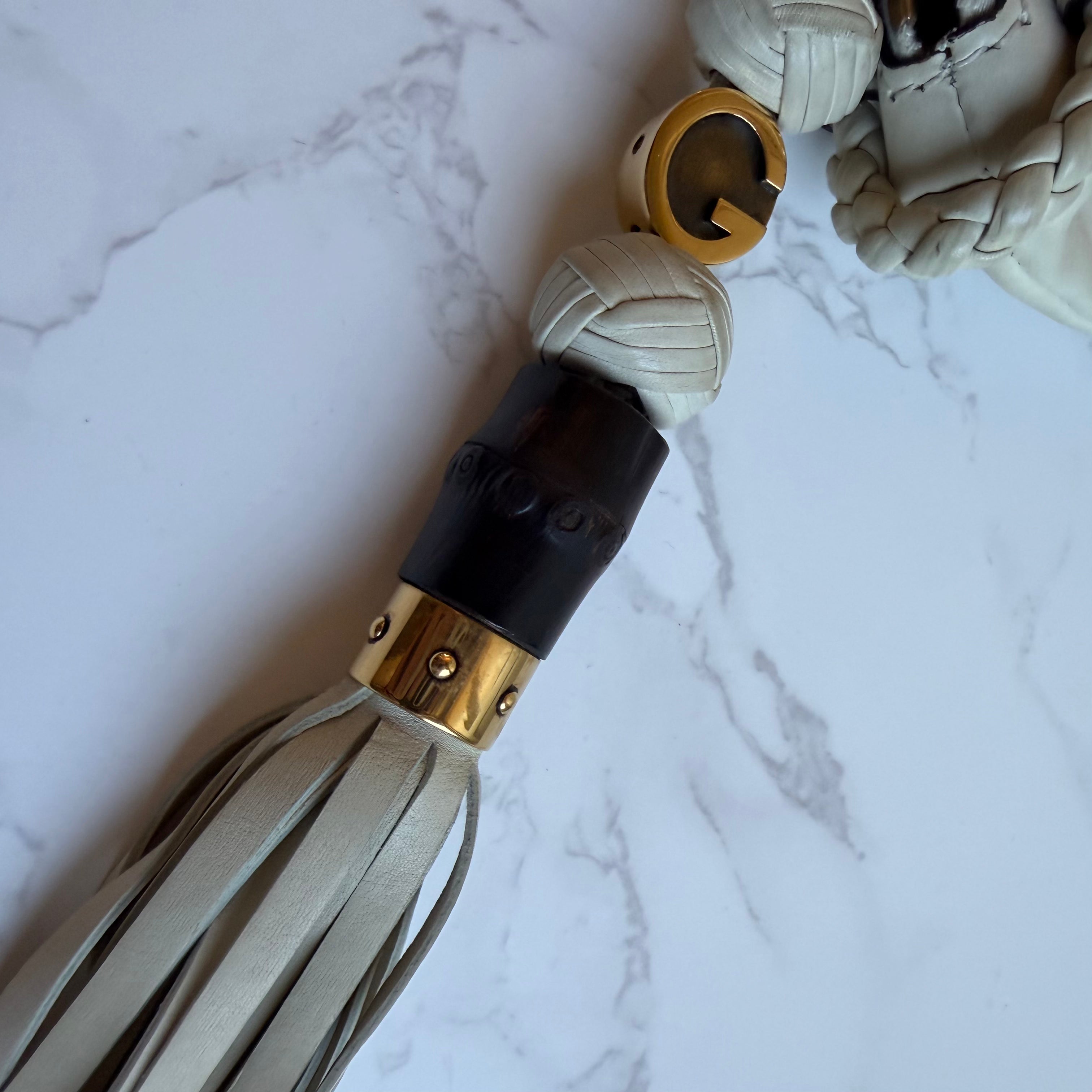 Gucci beige leren tote met tassel en bamboo detail