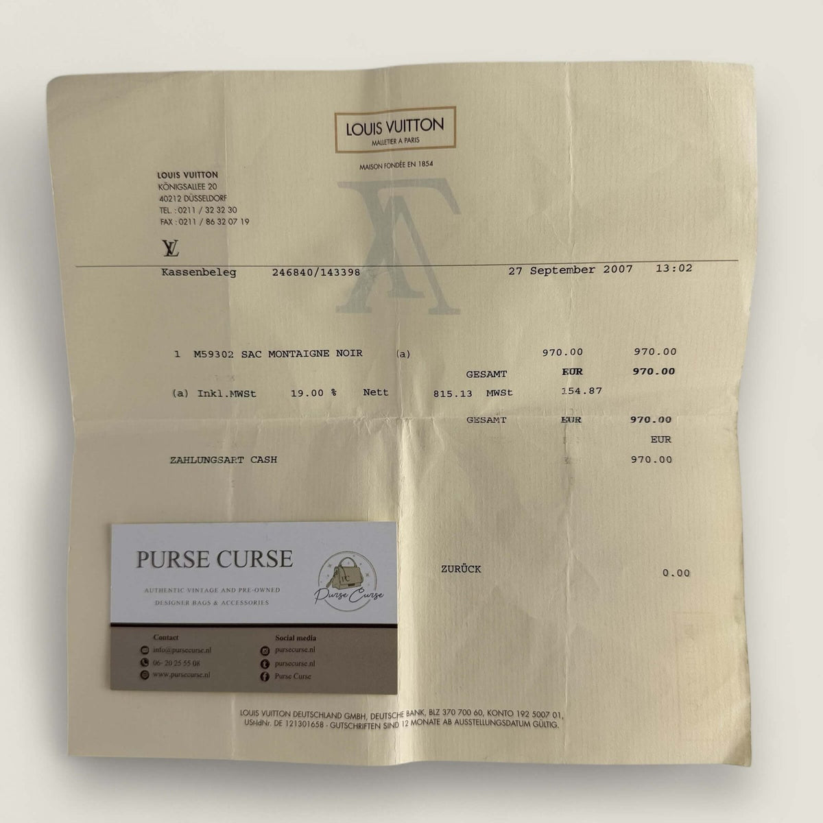 original invoice Louis Vuitton Epi sac Montaigne 2007