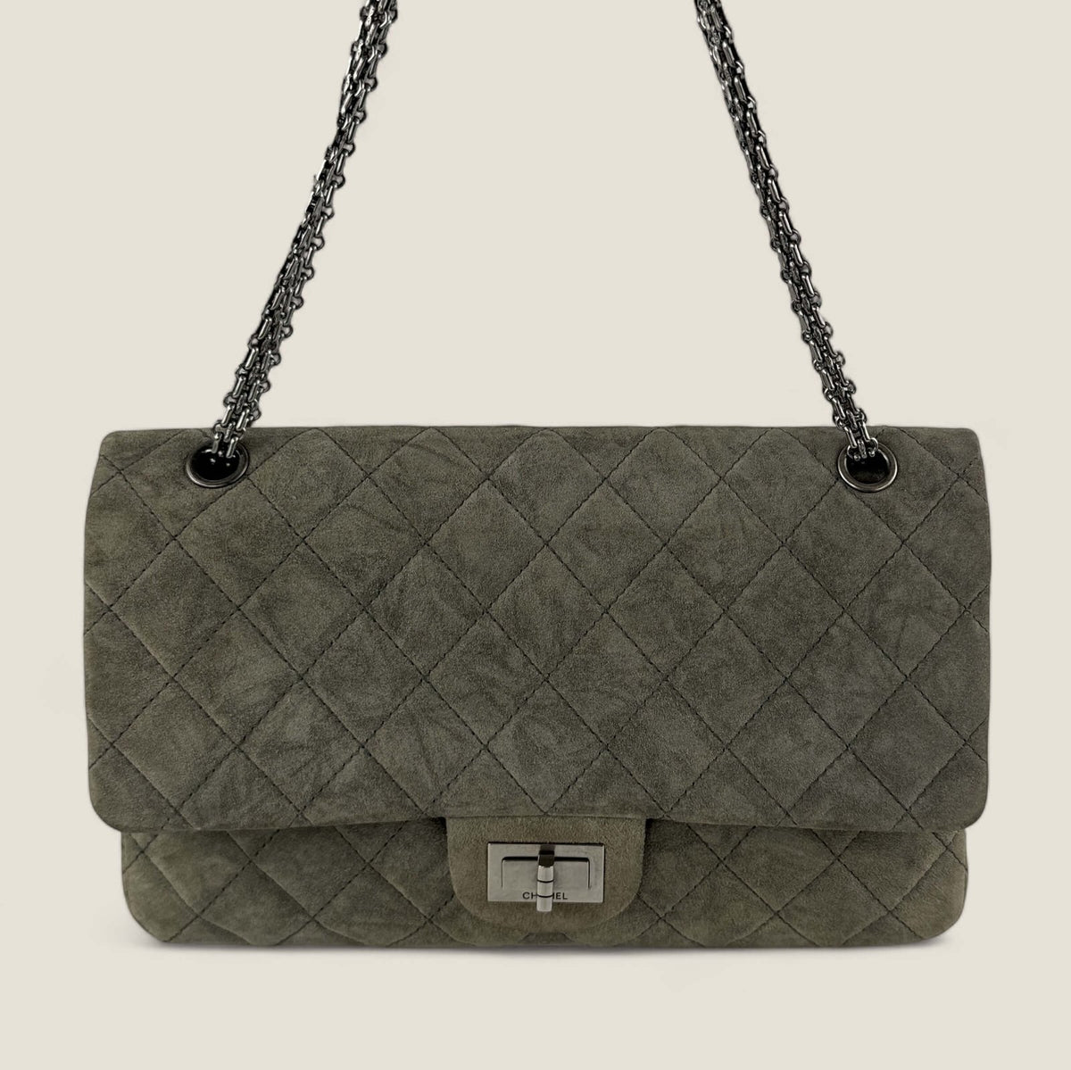 Preloved Chanel 2.55 Reissue 227 bag grey suede