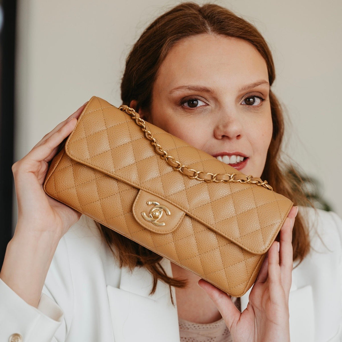 Purse Curse Full set Chanel East West flap beige caviar