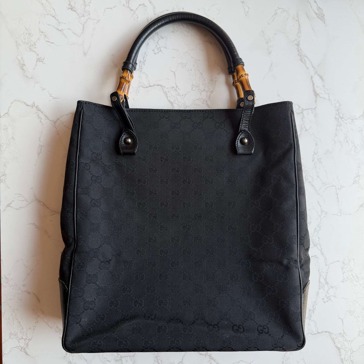Tweedehands Gucci GG supreme canvas bamboo tote zwart