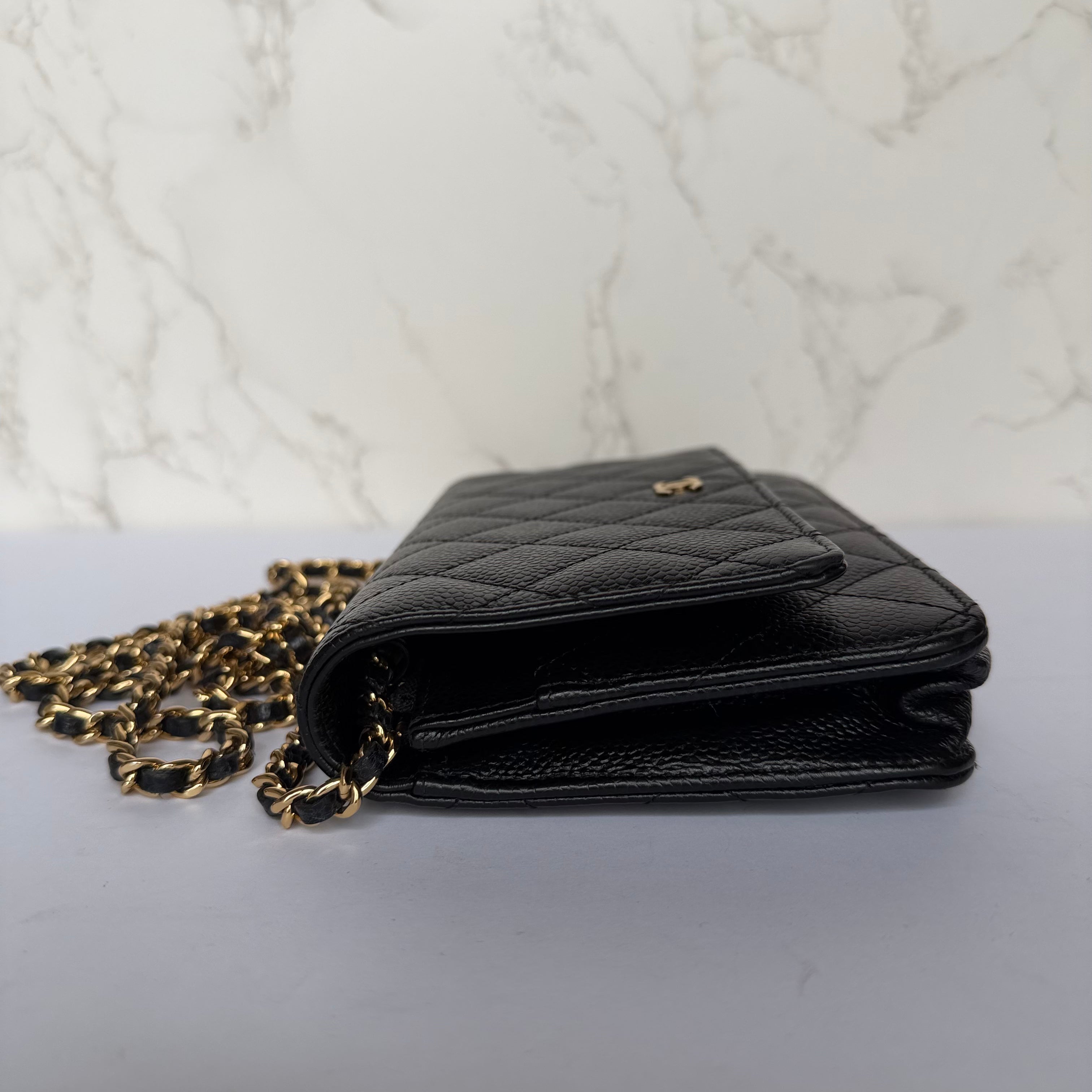 Chanel wallet on chain zwart caviar