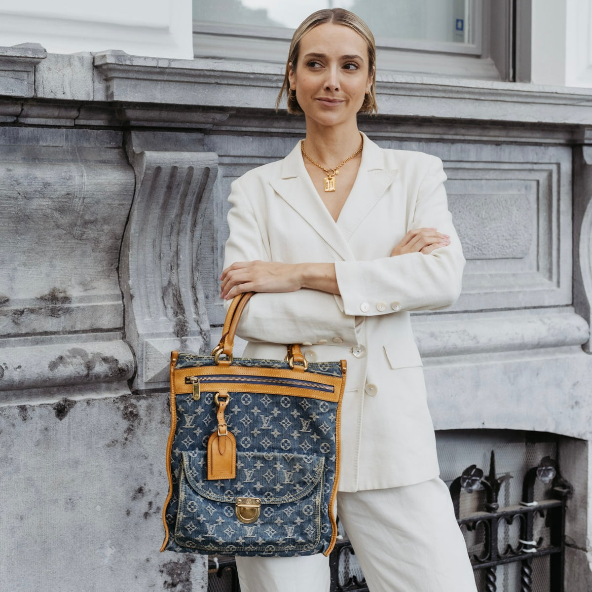 Tweedehands Louis Vuitton denim handtas