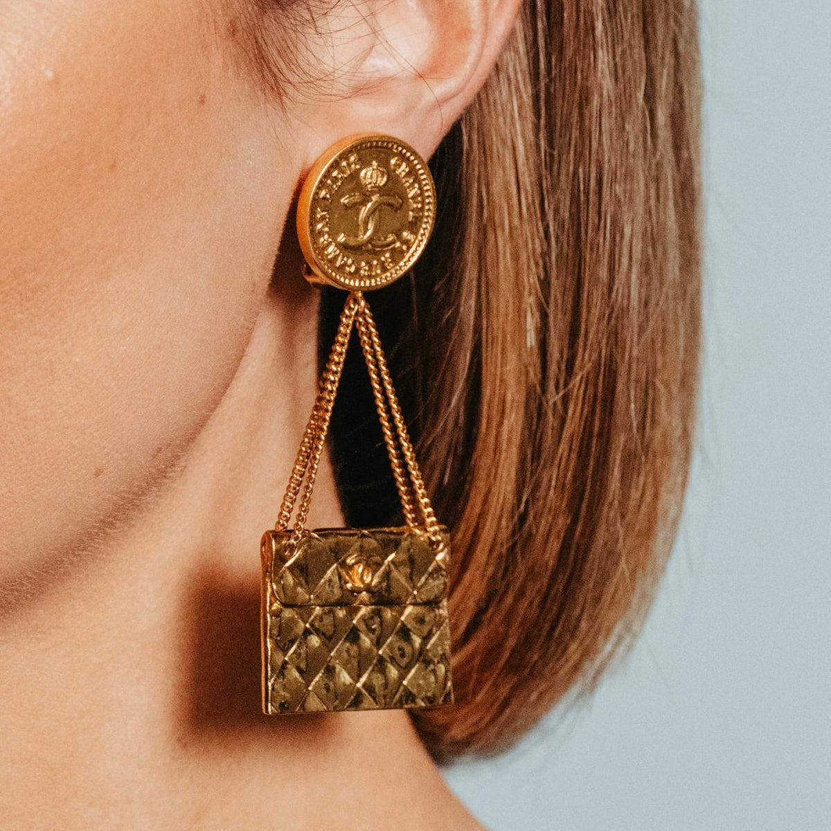 Chanel vintage clip on earrings small handbags original box