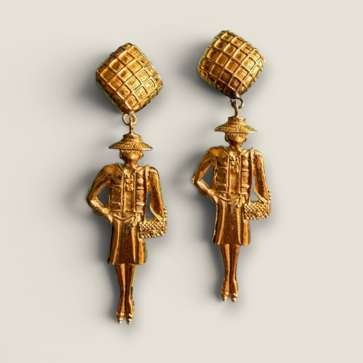 Vintage Gabrielle Chanel doll earrings 24k gold-plated