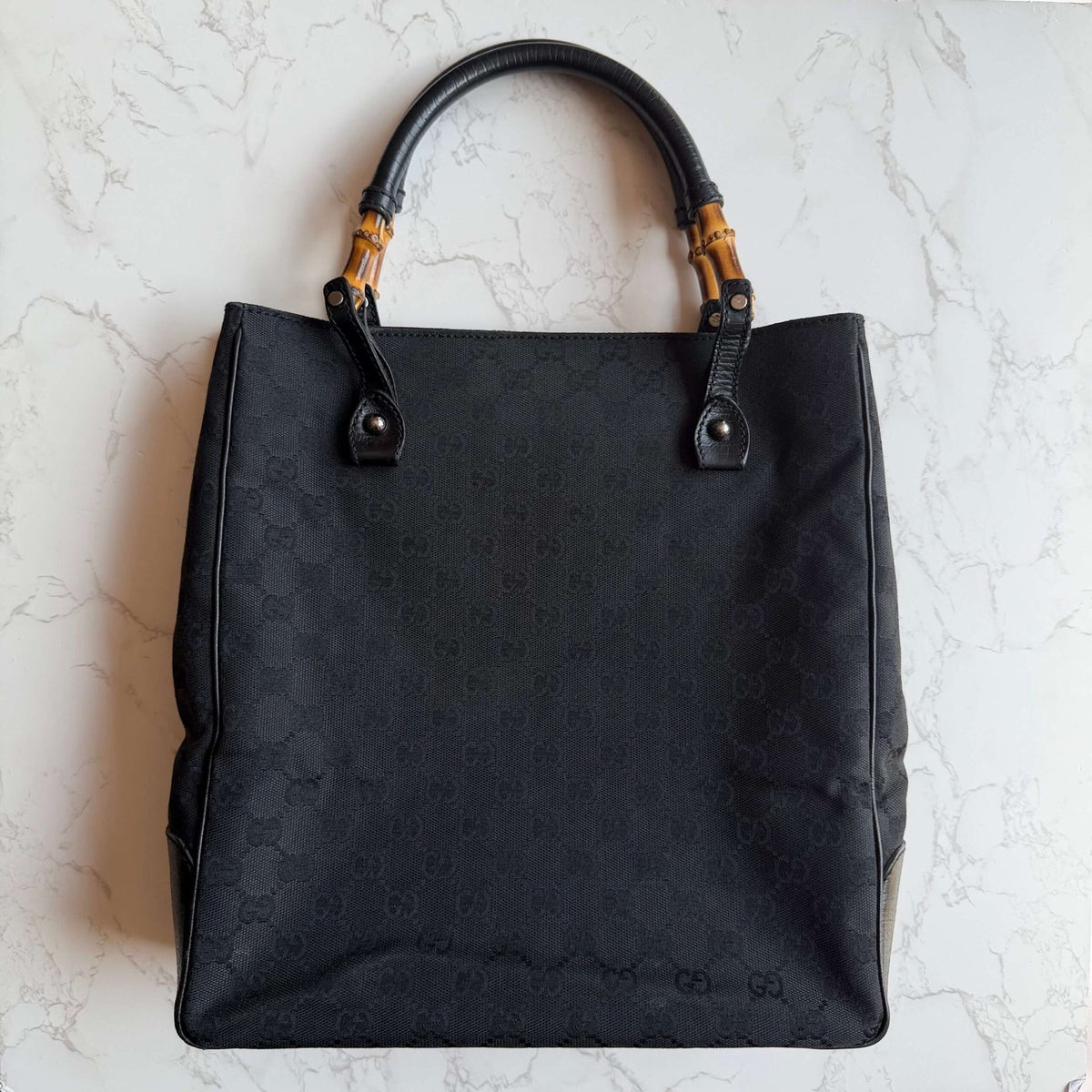 Vintage Gucci GG Supreme canvas bamboo tote black