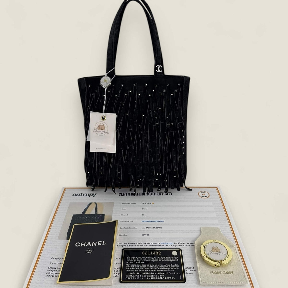 Authentieke Chanel mini tas suede fringe rhinestones
