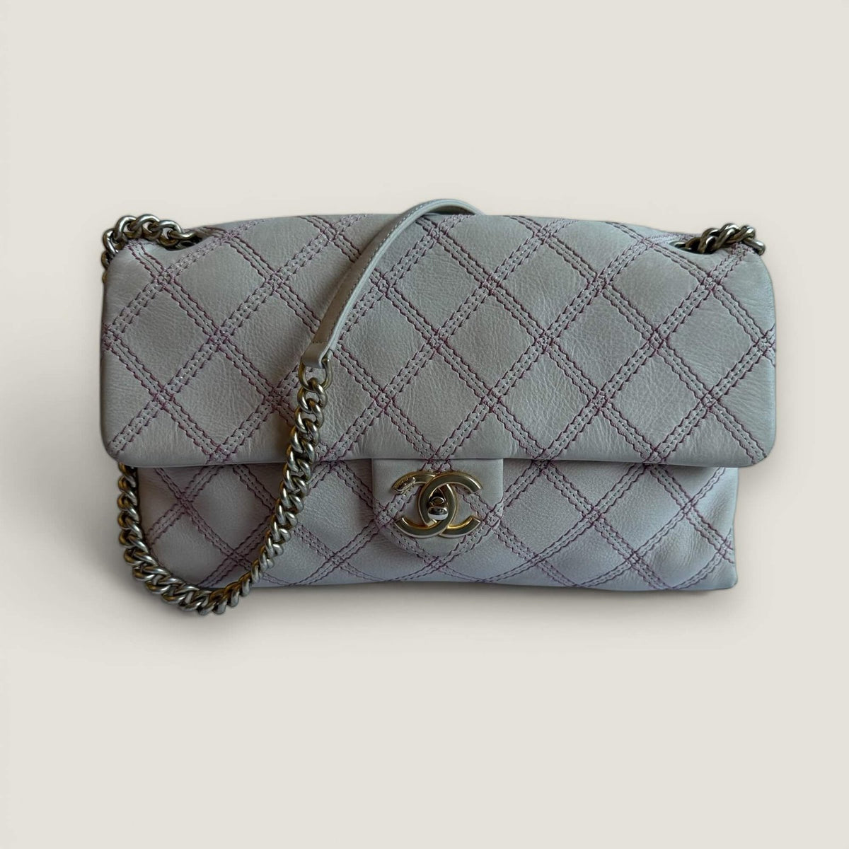 Chanel Jumbo quilted calfskin triple stitched beige
