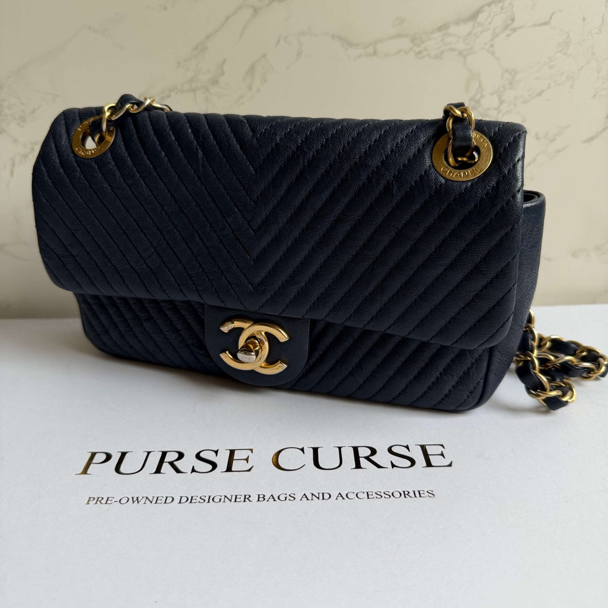 Chanel chevron leather chain shoulder bag