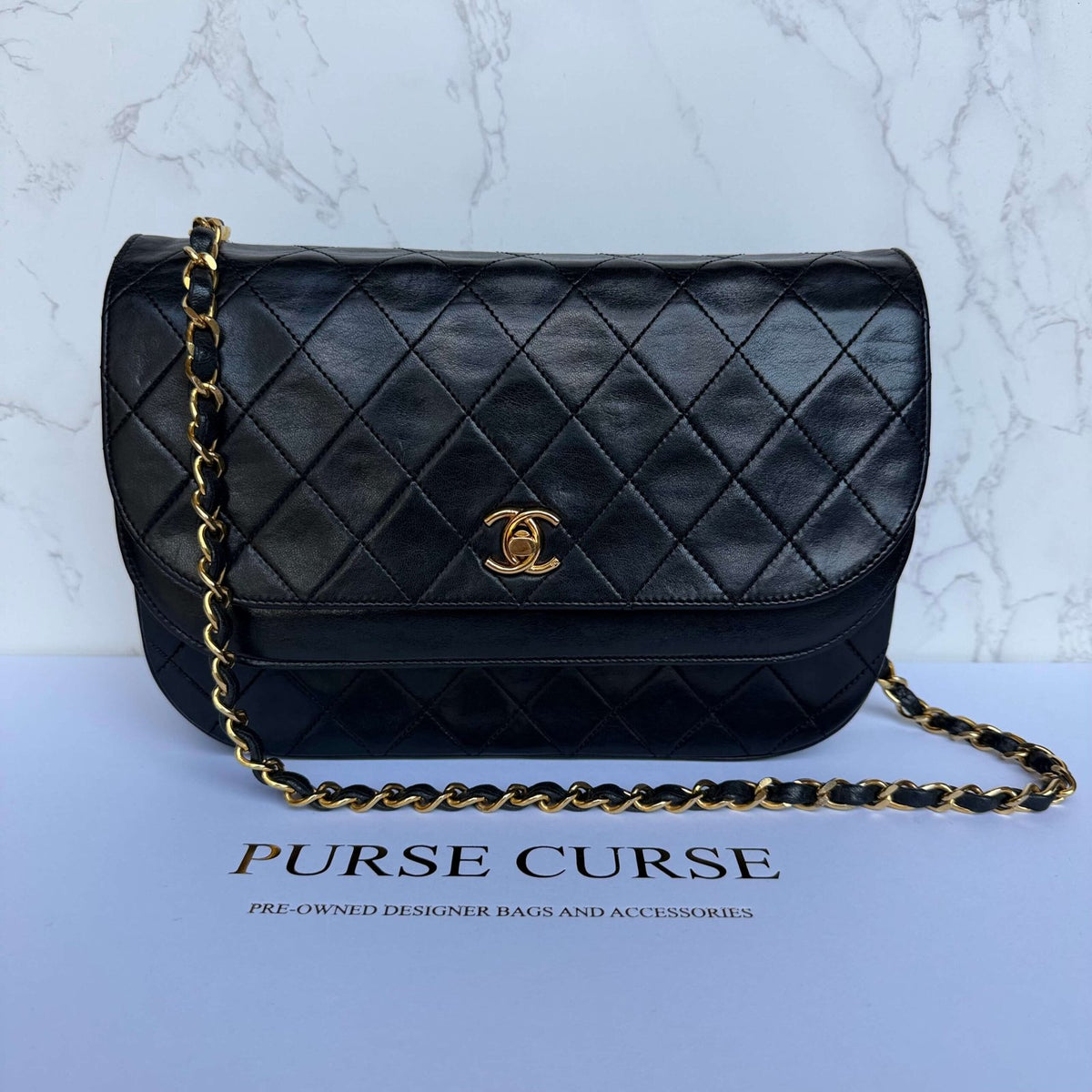 Chanel half moon double flap black lambskin - pre-owned