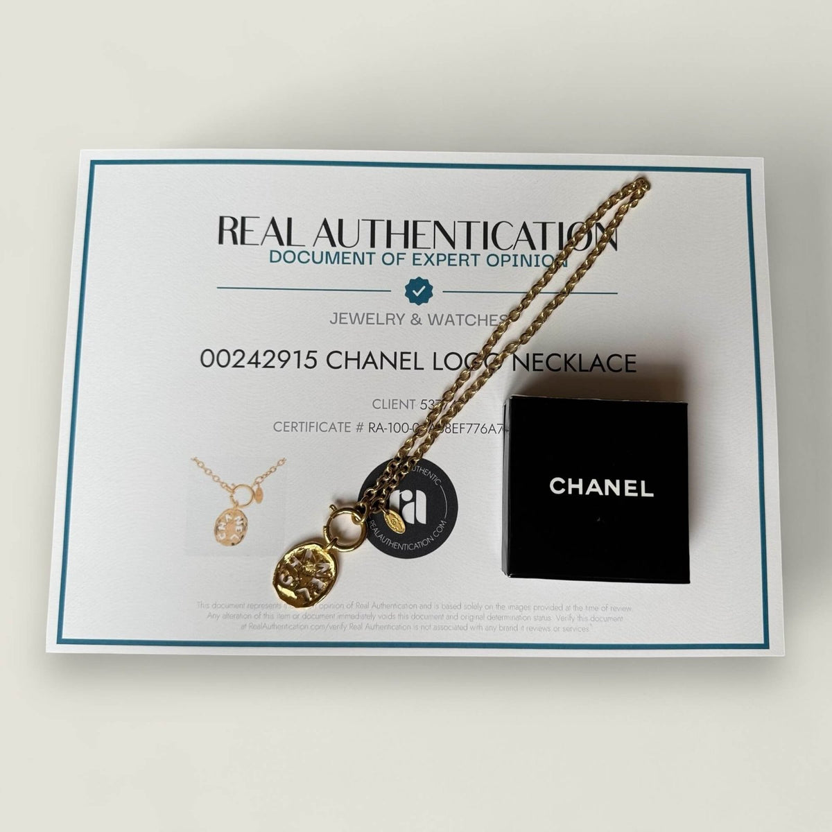 Chanel ketting met Real Authentication certificaat en origineel doosje