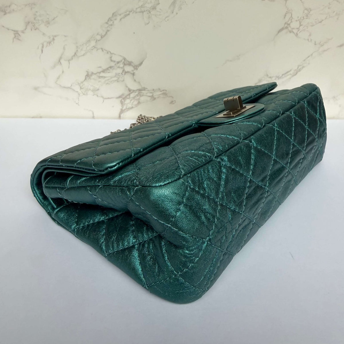 Chanel reissue blue metallic leather