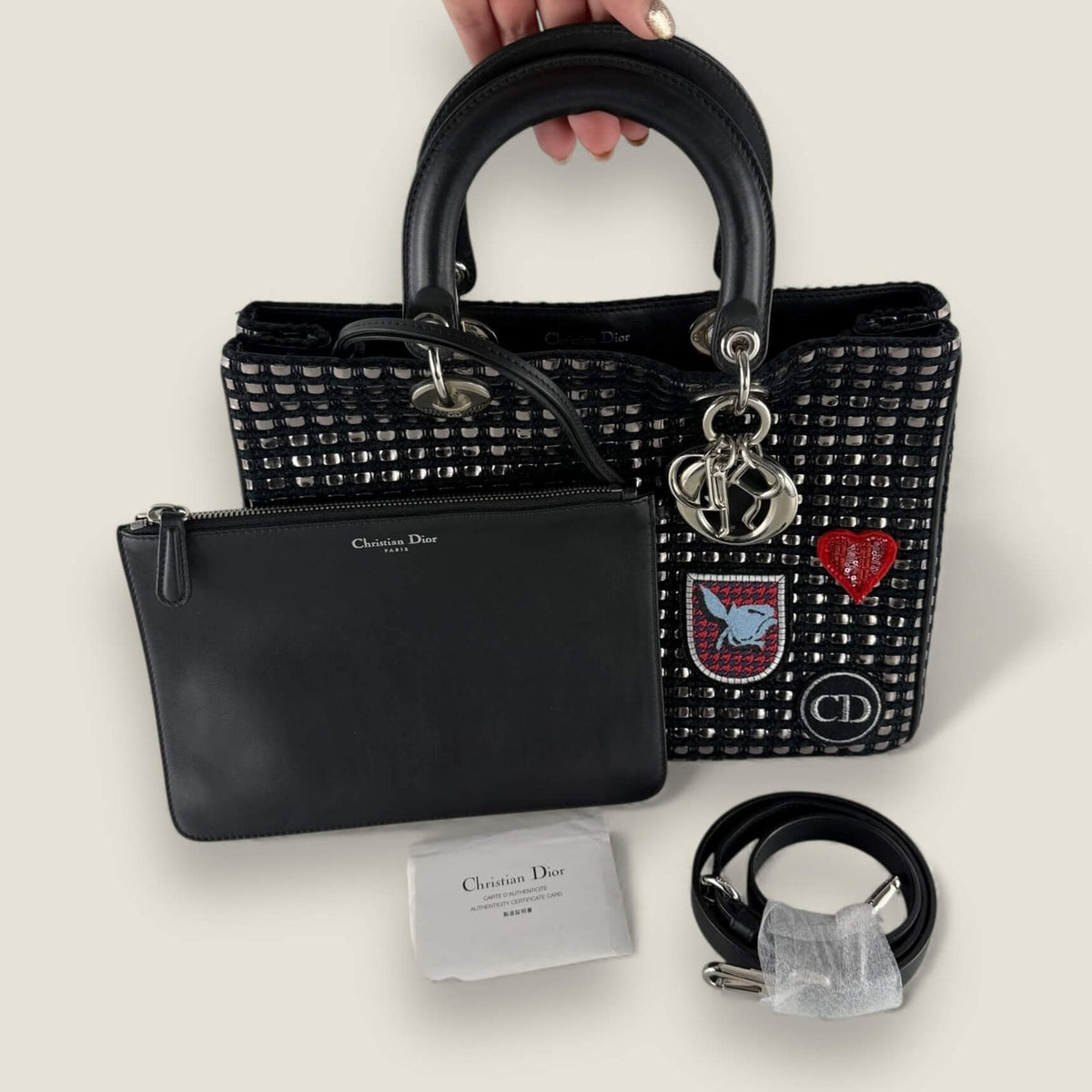 Dior medium metallic tweed patch Diorissimo satchel - pre-owned