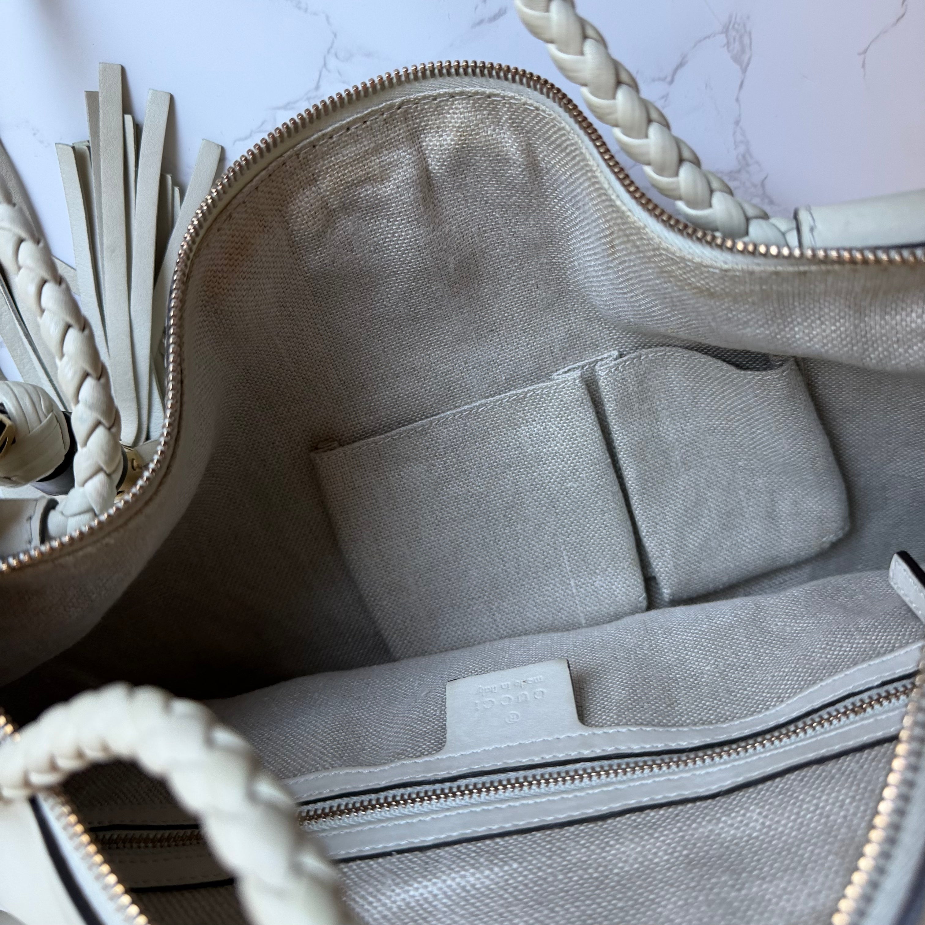 Gucci beige leren tote binnenkant schoon interieur