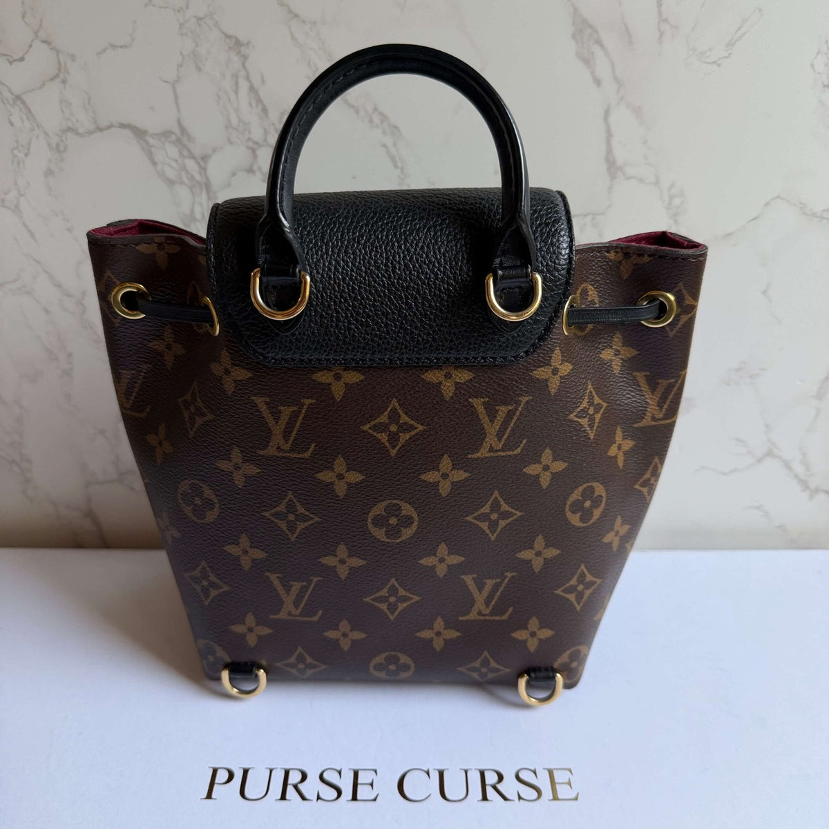 Louis Vuitton Montsouris BB rugzak zwart leer en monogram canvas