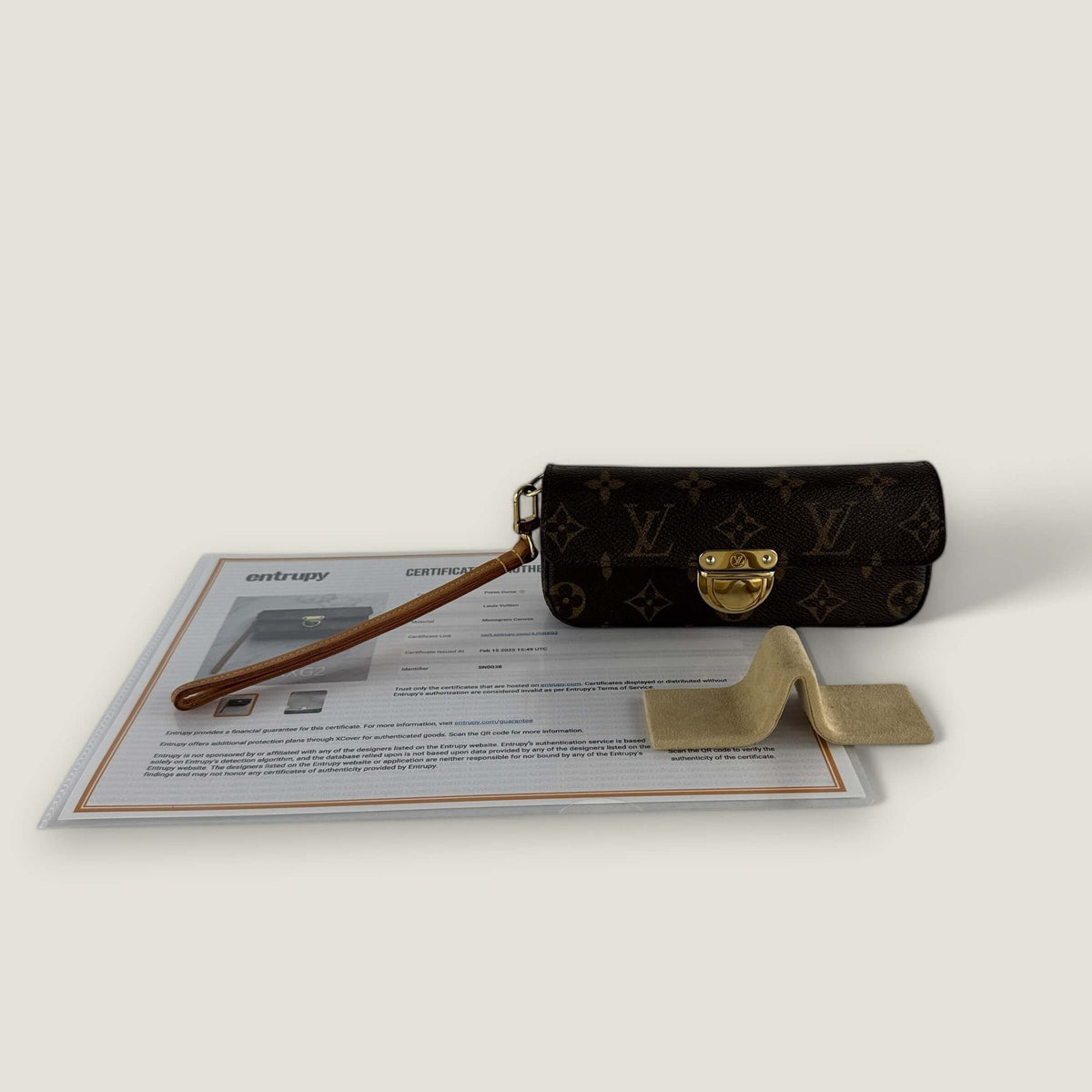 Purse Curse pre-owned Louis Vuitton glasses holder with Entrupy certificate