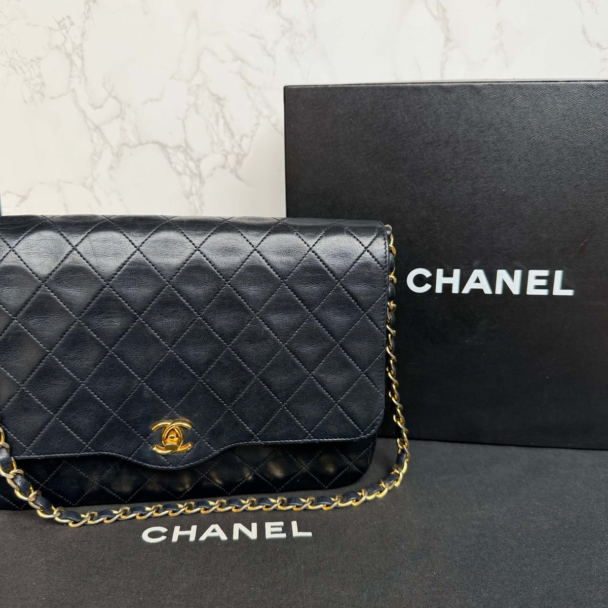 Vintage Chanel matelassé single flap with original box and dustbag