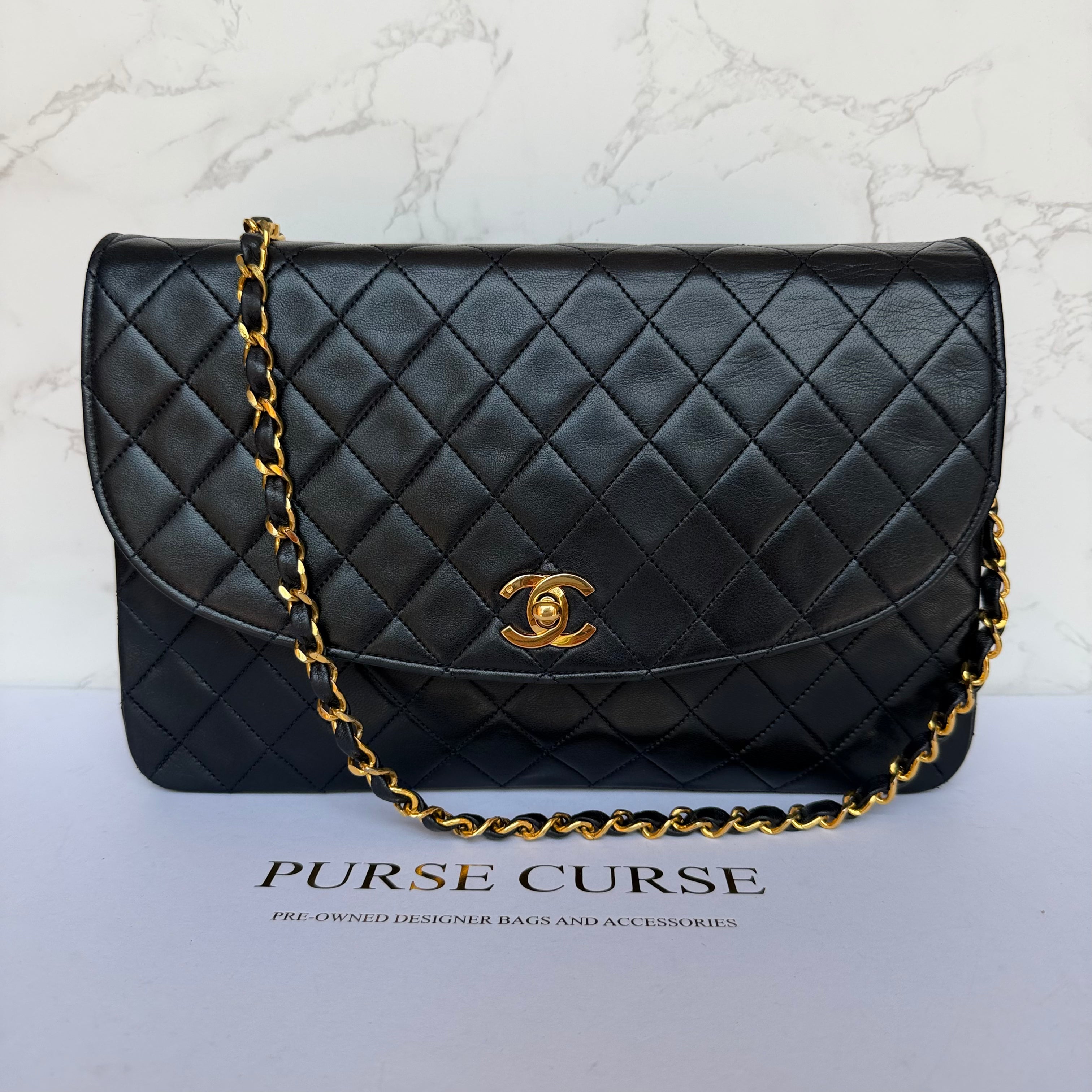 vintage-Chanel vintage matelasse navy lamsleer-single-flap